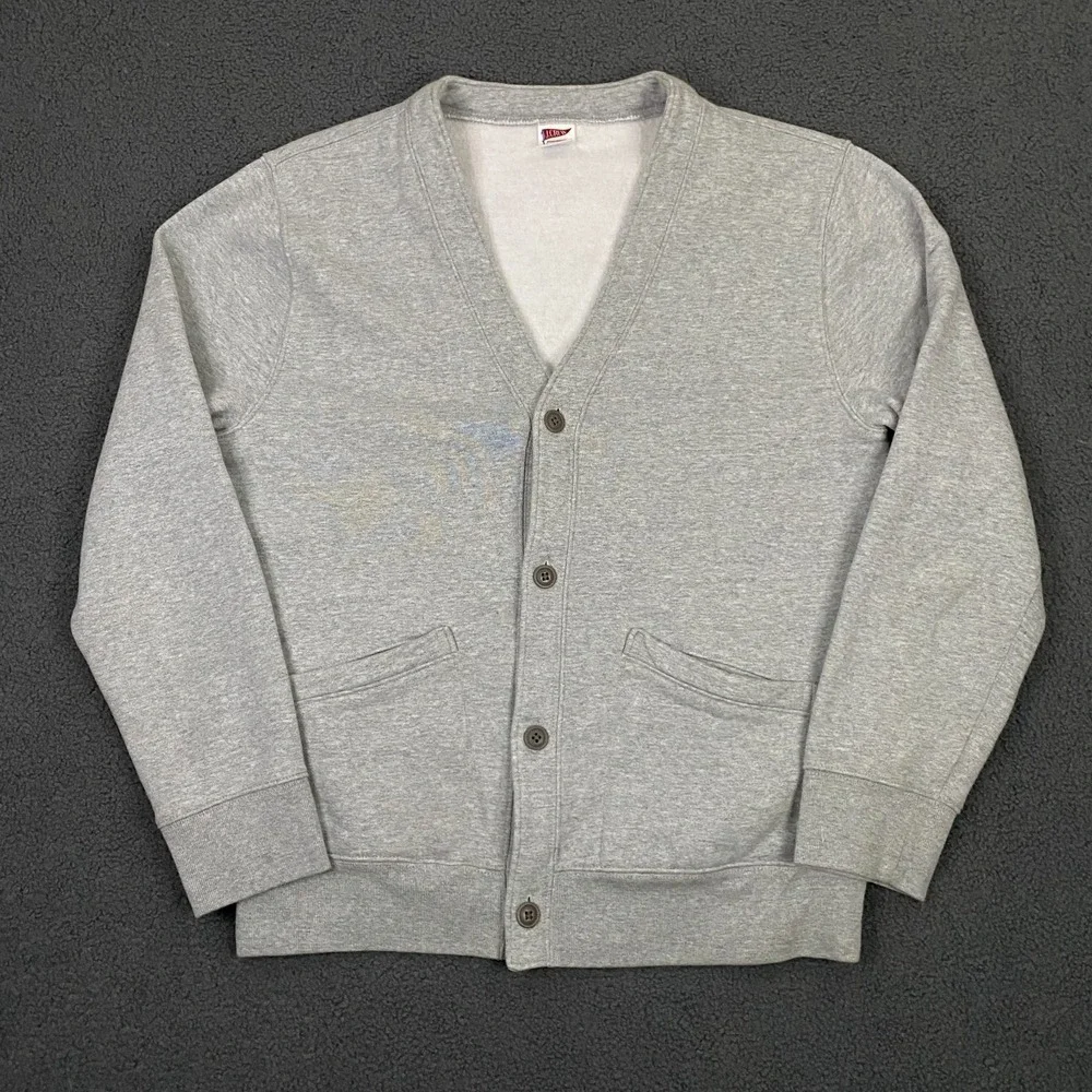 J.CREW Heritage 14 oz Fleece Cardigan Mens Medium Gray Sweater Preppy BJ325